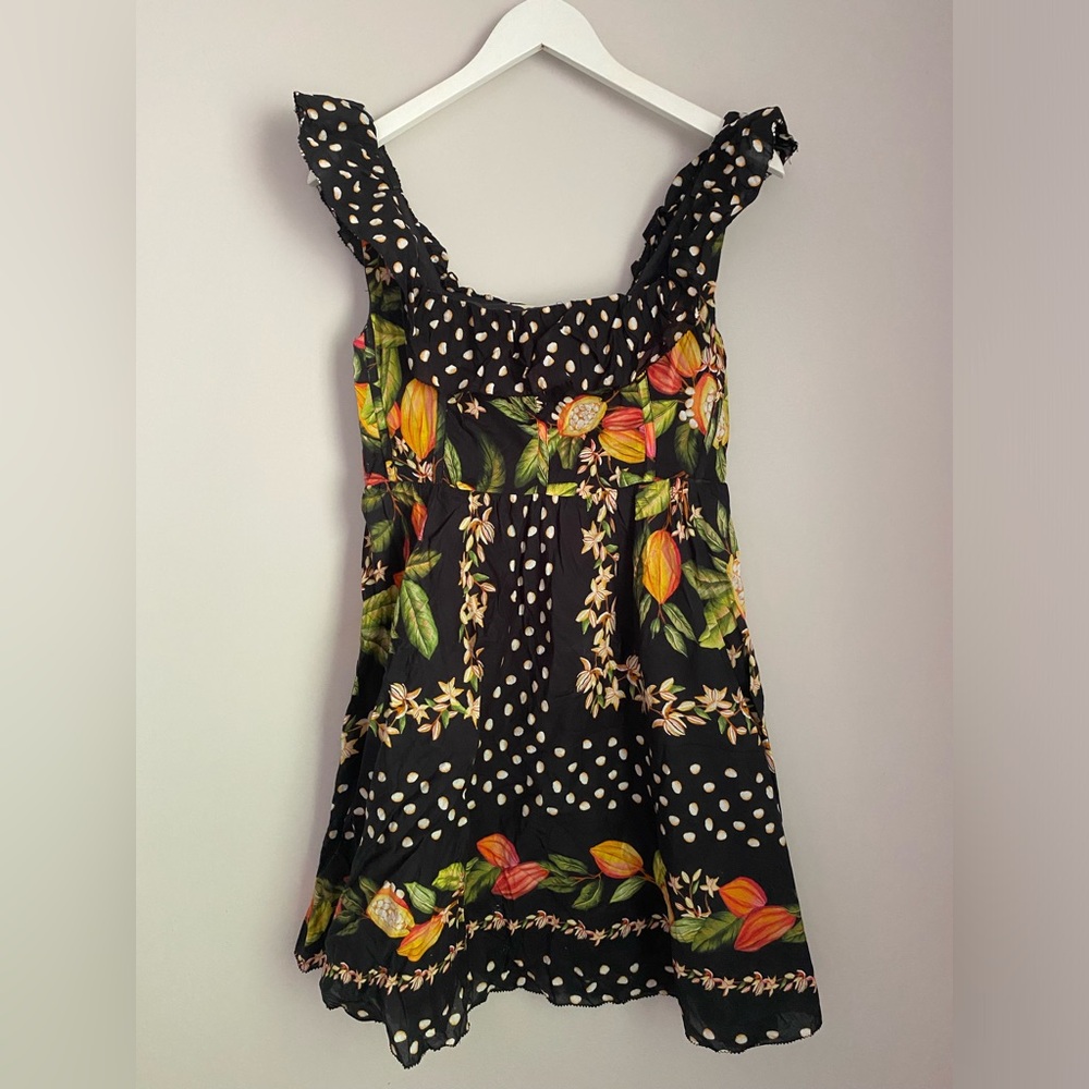 FARM Rio Black Mini Dress with Green & Yellow Floral Print
